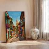 Cartagena Colombia Travel Print, Colourful Old Town Street Art, Cartagena Street Scene Poster, Caribbean Travel Wall Art, Vintage Style