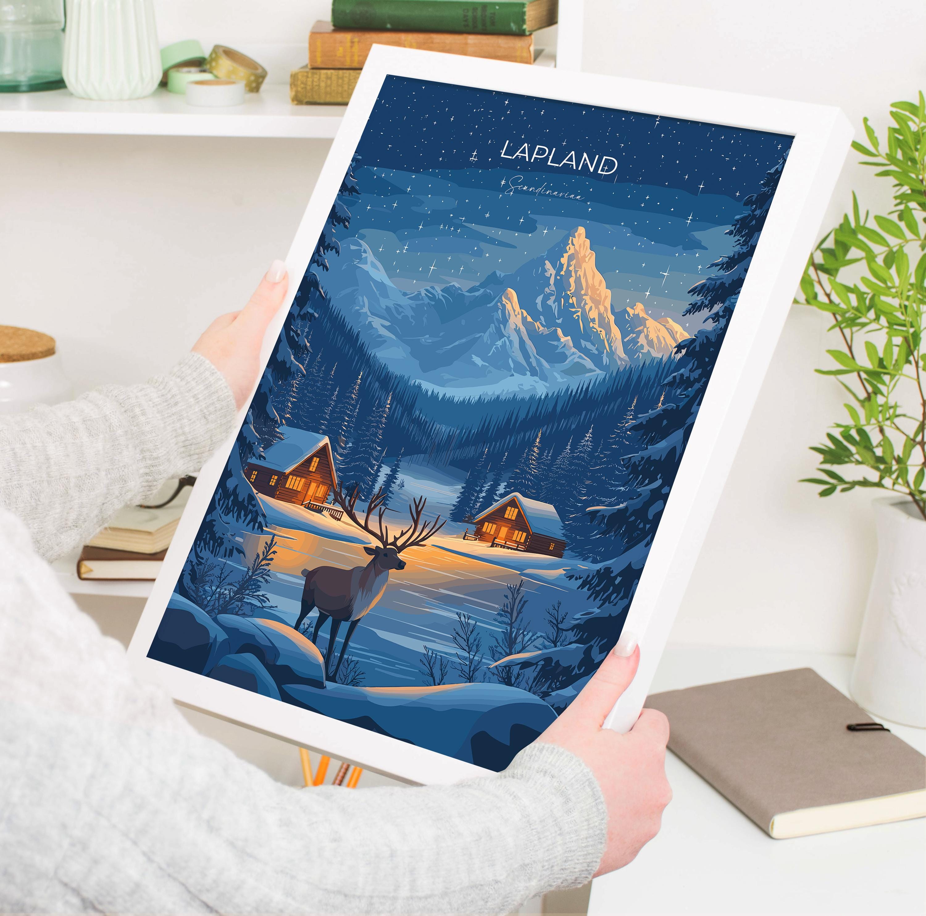 Lapland Travel Poster, Travel Print of Lapland, Scandinavia Poster, Lapland Art Gift, Finland Art Lovers Travel Gift NQ Media Designs