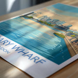 Canary Wharf London Travel Poster, Royal Victoria Dock Wall Art, London Skyline Print, O2 & Cable Car, East London Travel Poster