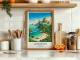 Langkawi Malaysia Travel Poster, Tropical Island Wall Art, Langkawi Beach Print, Malaysia Travel Poster, Asian Paradise Illustration