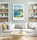 San Sebastian Print, La Concha Wall Art with Border, Basque Coast Poster, Spain Travel Print, San Sebastian Gift Print