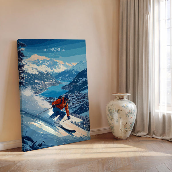 St Moritz Wall Art Travel Poster, Travel Print of St Moritz, Ski Poster, Switzerland Alps Art Travel Lovers Gift
