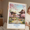 Kyoto Japan Travel Poster, Cherry Blossom Temple Wall Art, Japanese Landscape Print, Sakura Illustration, Asia Decor, Kyoto Gift