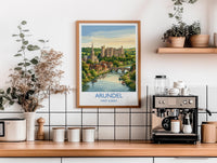 Arundel Castle Travel Poster, Arundel Cathedral River View Wall Art, West Sussex Print, Historic Town Illustration, Vintage Style UK Decor