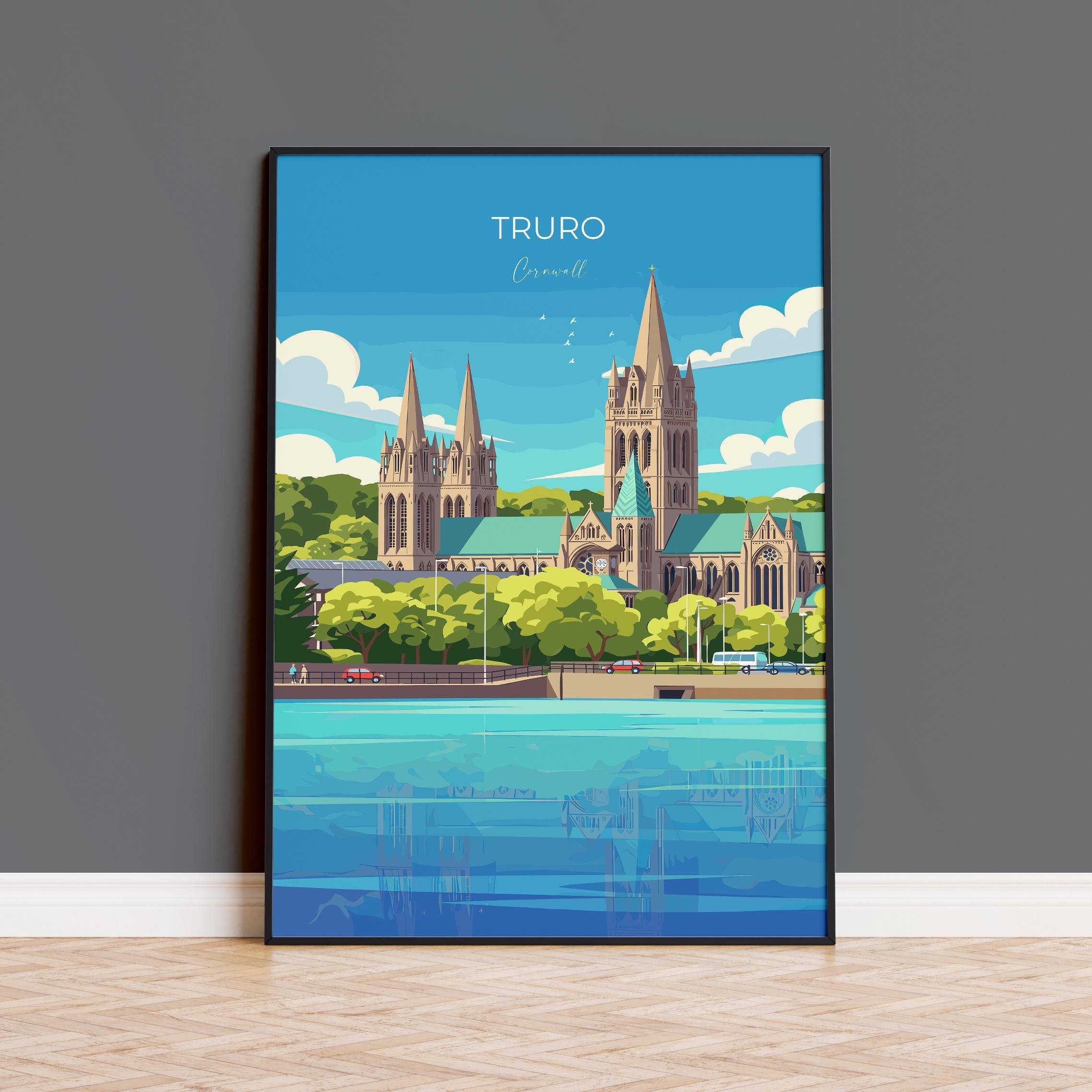 Truro Travel Poster, Travel Print of Truro, England, Cornwall Art, Truro Cathedral Art Lovers Gift, Wall Art Print NQ Media Designs