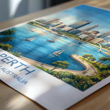 Perth Australia Print, Western Australia Wall Art, Swan River Travel Poster, Coastal City Decor, Australian Gift