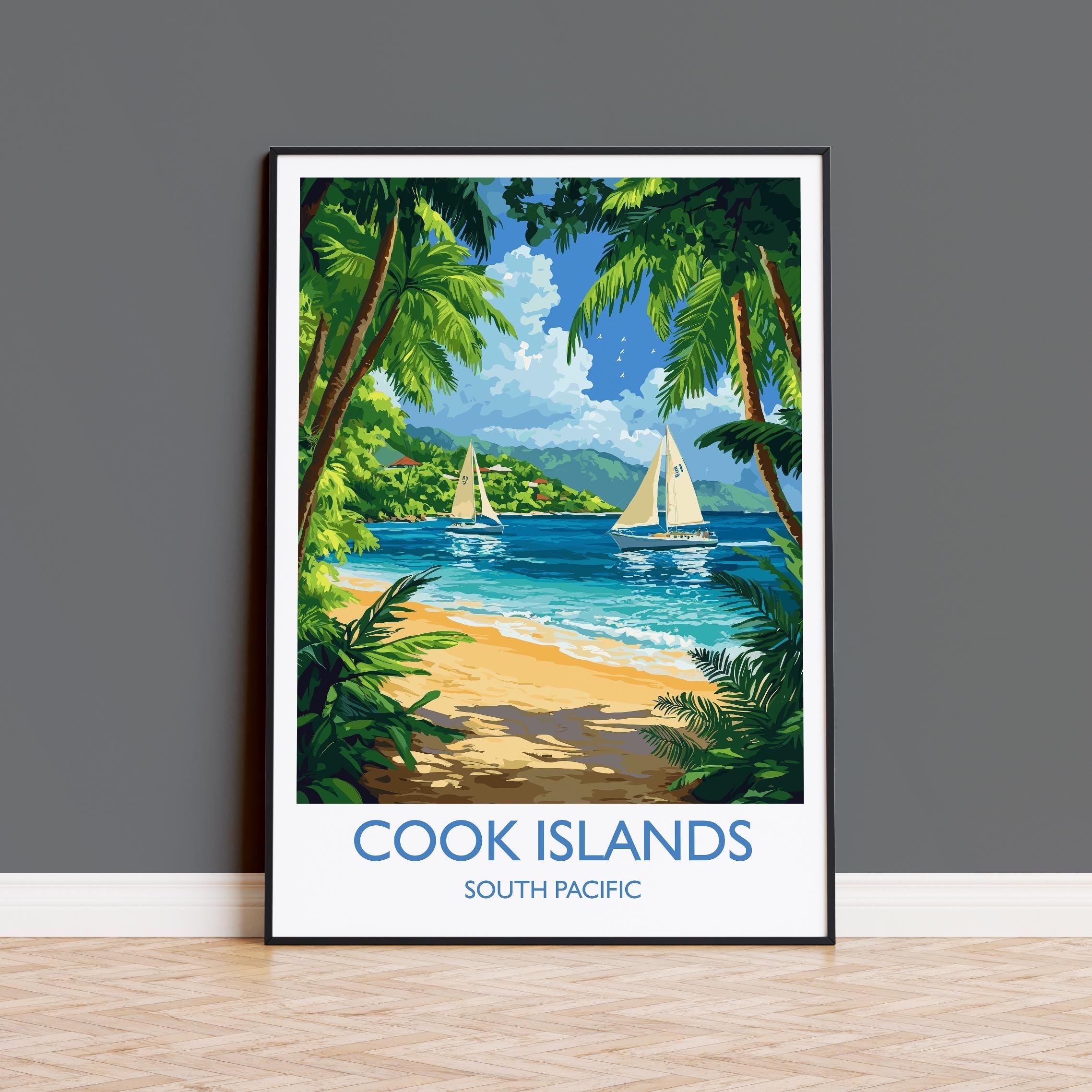 Cook Islands Travel Poster Wall Art, Travel Print of Cook Islands, South Pacific Islands Art Lovers Gift NQ Media Designs