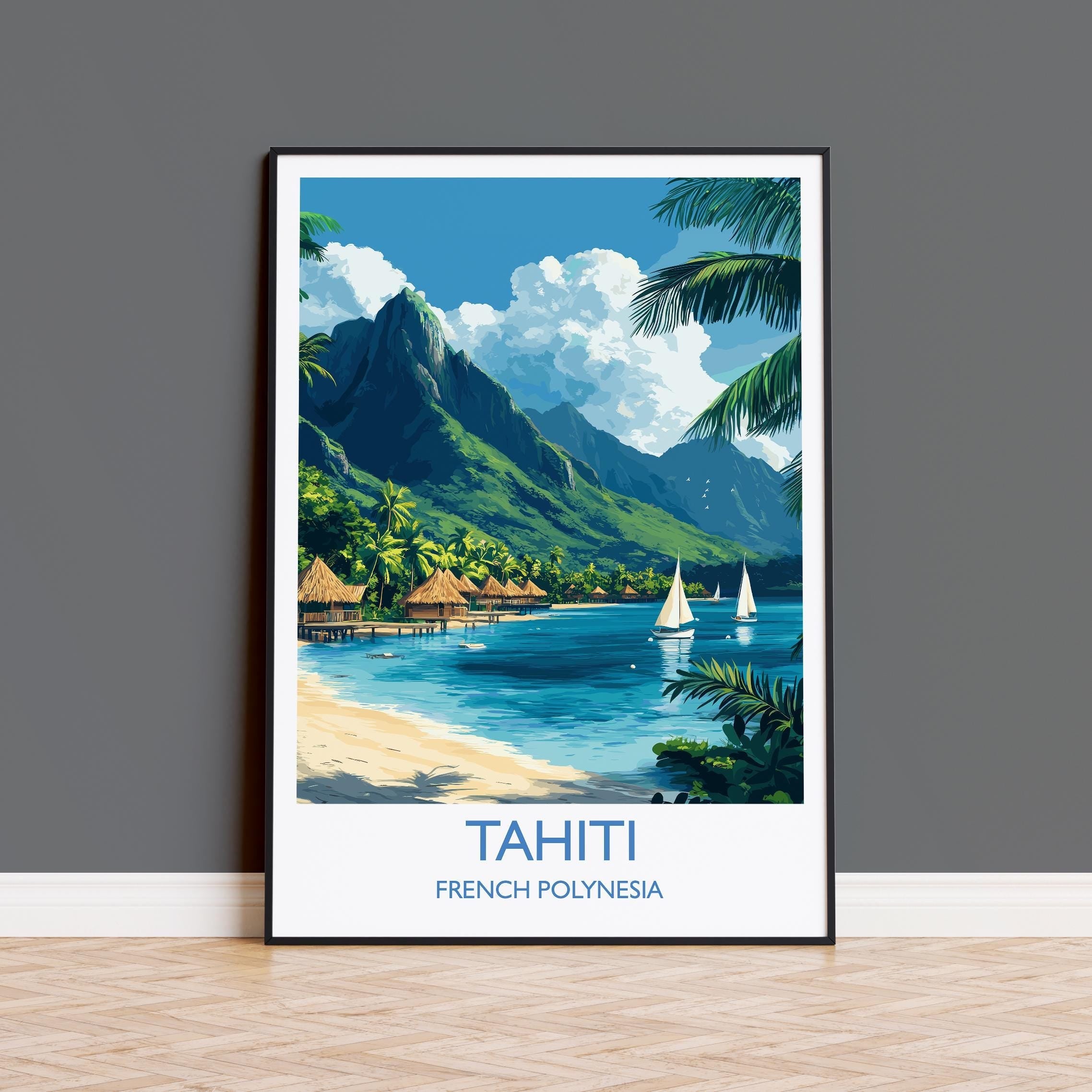 Tahiti Travel Poster Wall Art, Travel Print of Tahiti, French Polynesia, South Pacific Islands Art Lovers Gift NQ Media Designs