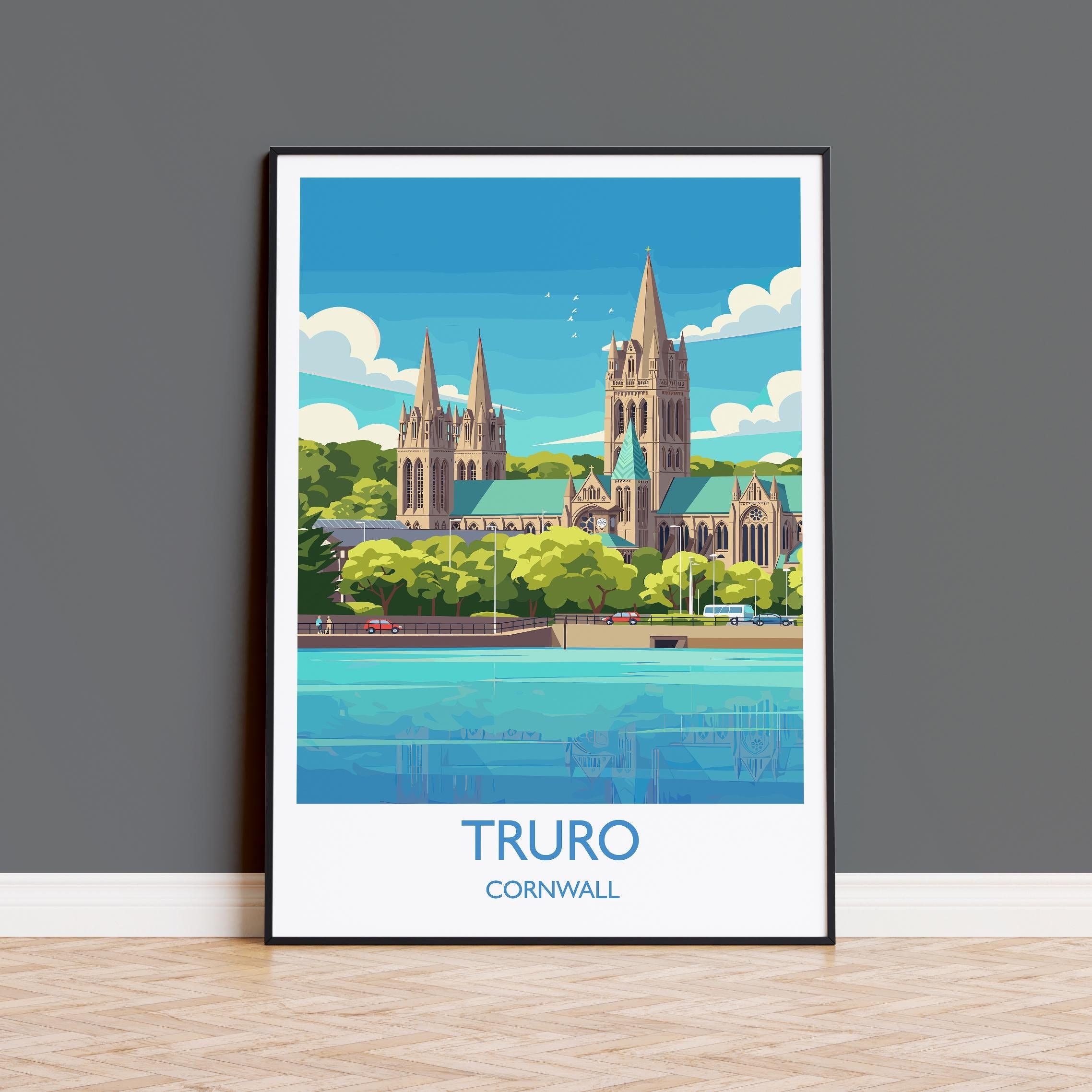 Truro Travel Print, Travel Poster of Truro, England, Cornwall Art, Truro Cathedral Art Lovers Gift, Wall Art Print NQ Media Designs