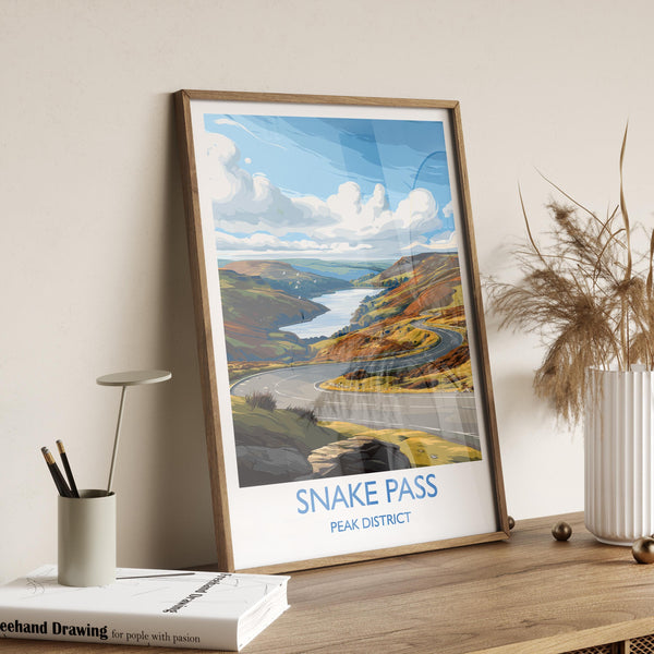 Snakes Pass Peak District Travel Print Wall Art, Travel Poster of Peak District Art Lovers Gift, English Countryside