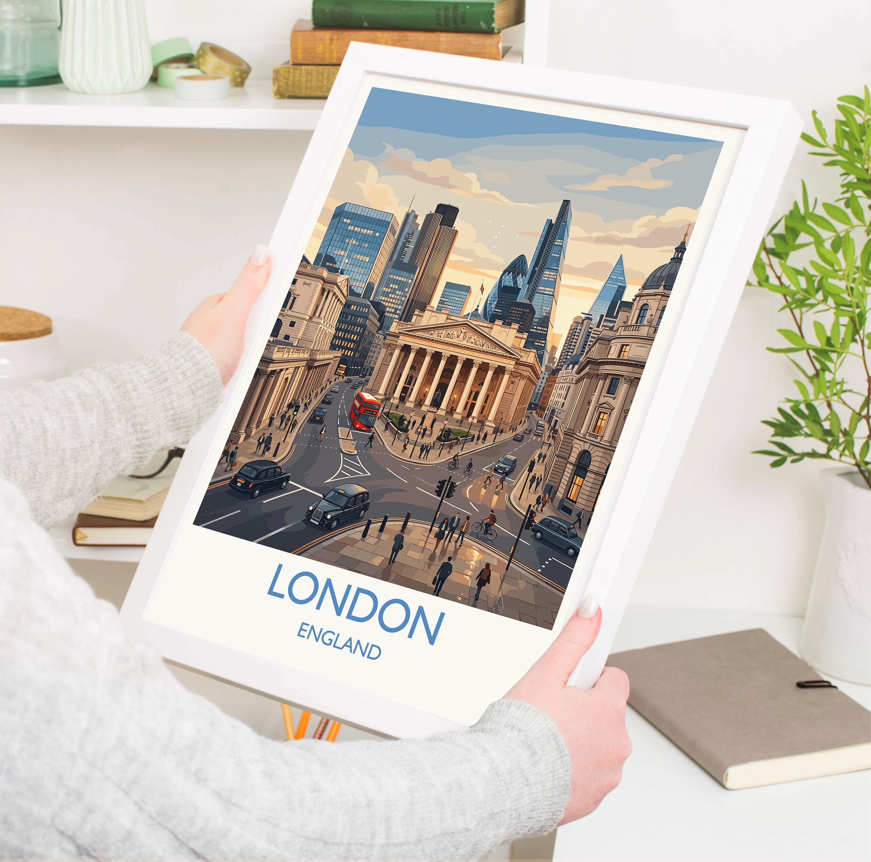 City of London Travel Poster, Bank Junction Wall Art, Historic Financial District Print, London Cityscape Illustration, Vintage UK Decor
