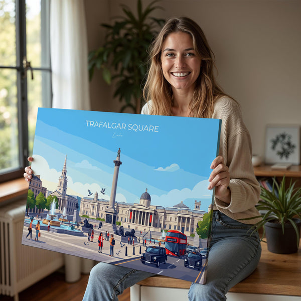 Trafalgar Square Landscape London Travel Print, London Wall Art Poster, Nelson’s Column Illustration,UK City Decor, Landmark Gift