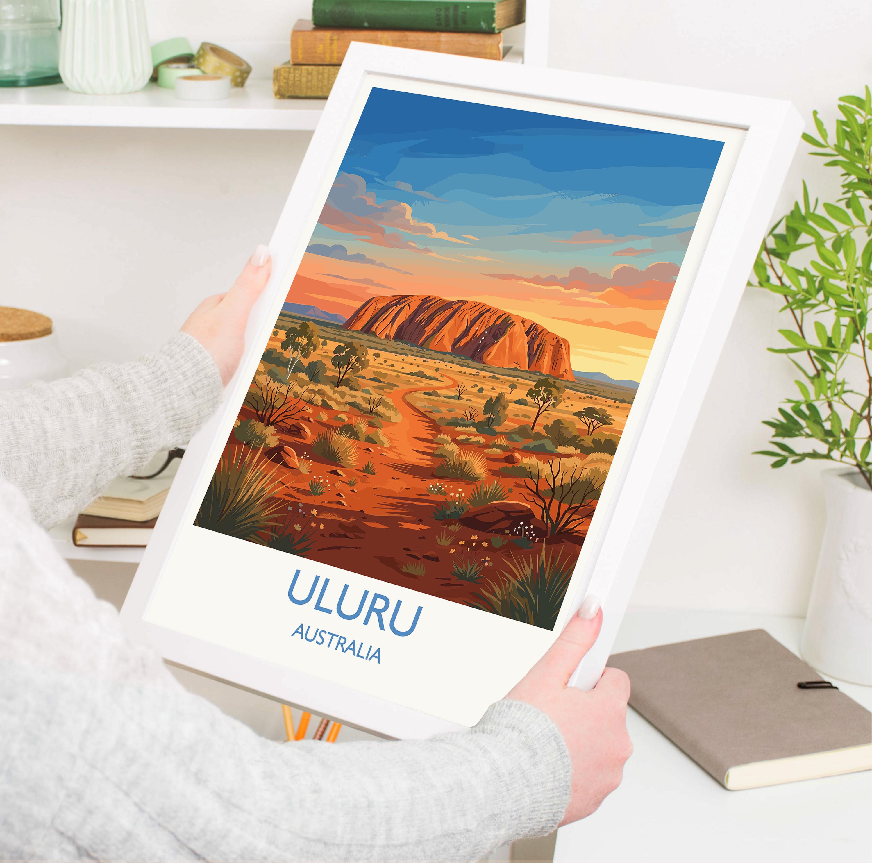 Uluru Australia Travel Poster, Ayers Rock Wall Art, Outback Landscape Print, Northern Territory Illustration, Vintage Style Australia Decor