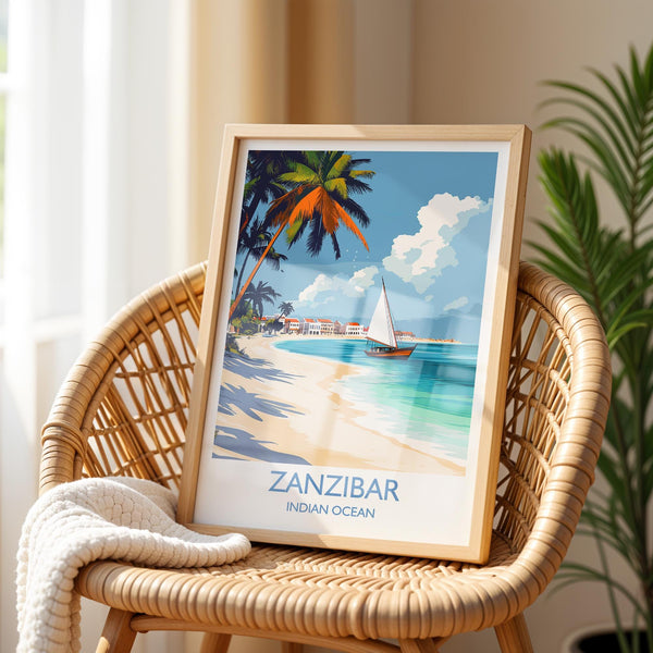 Zanzibar Travel Print, Travel Poster of Zanzibar, Indian Ocean Island Art, Zanzibar Wall Art Gift,