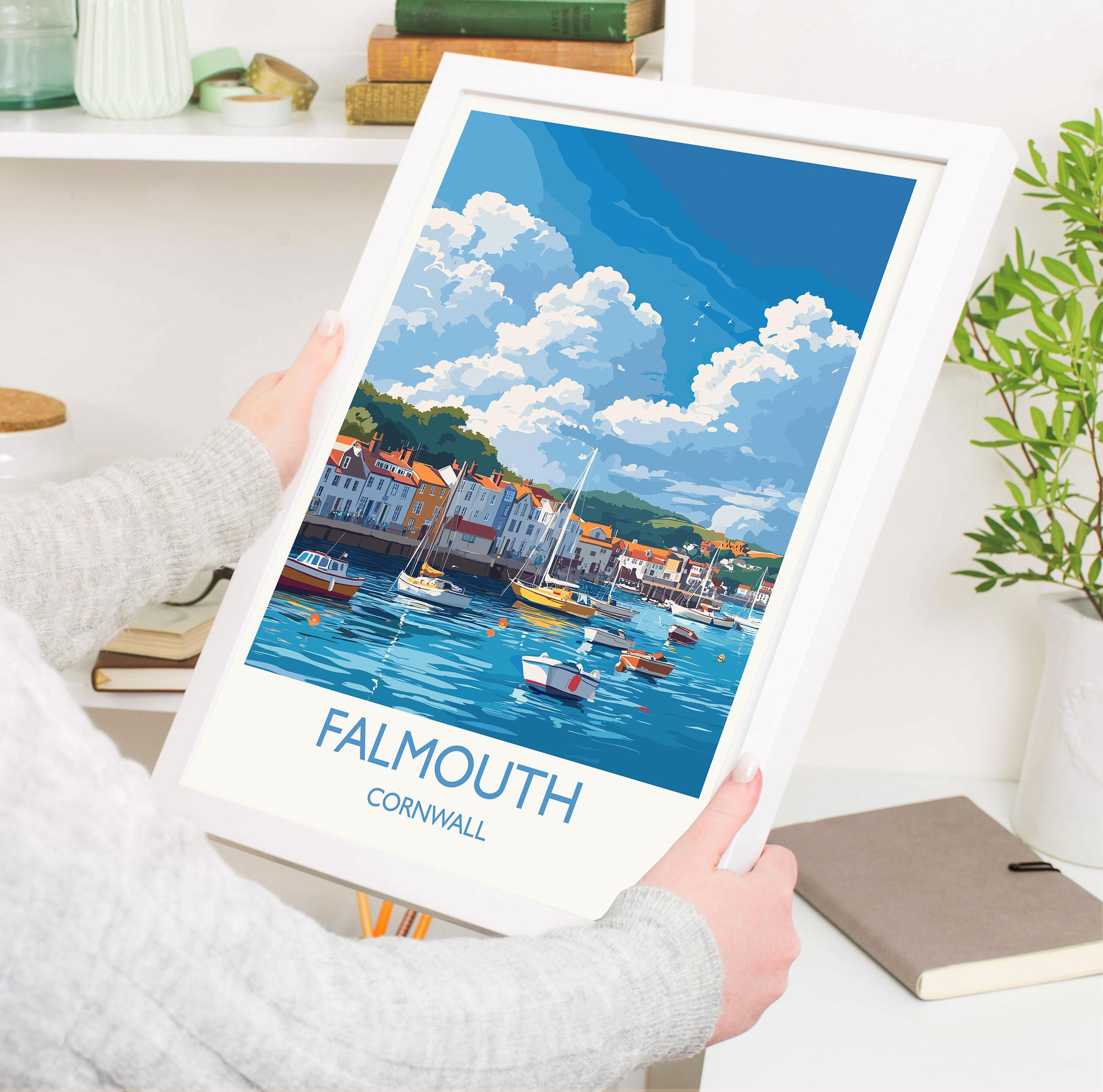Falmouth Travel Print, Travel Poster of Falmouth, England, Cornwall Art, Falmouth Art Lovers Gift, Wall Art Print NQ Media Designs