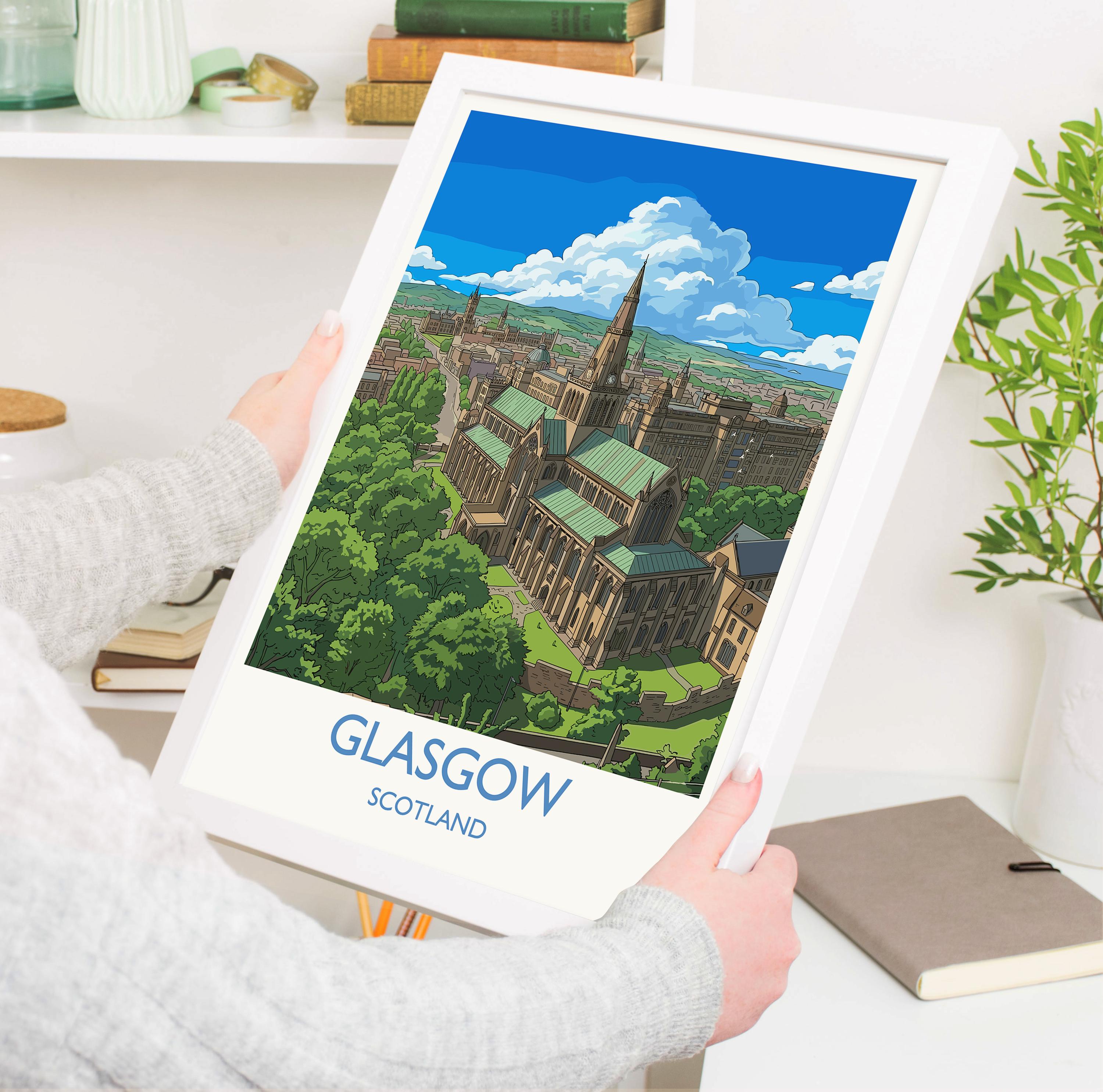 Glasgow Scotland Travel Poster, Glasgow City Wall Art, Scottish Architecture Print, Vintage Style UK City Decor, Scotland Gift NQ Media Designs