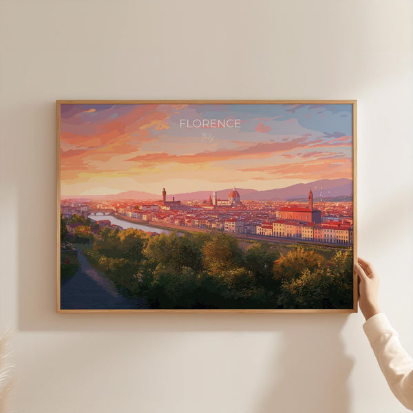 Florence Travel Poster Wall Art City Landscape, Travel Print of Florence, Tuscany Art Lovers Gift,Italy Art Gift