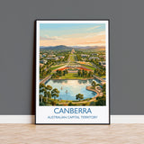Canberra Australia Travel Poster, Parliament House Wall Art, Australian Capital City Print, Lake Burley Griffin Illustration, Australia Art