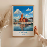 Cardiff Pierhead Building Travel Poster, Cardiff Bay Wall Art, Welsh Landmark Print, Historic Red Brick Architecture, UK City Decor