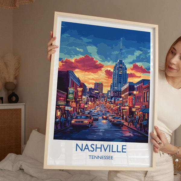 Nashville Travel Print Wall Art, Travel Poster of Nashville, Nashville Art Lovers Gift, Tennessee USA Art Gift