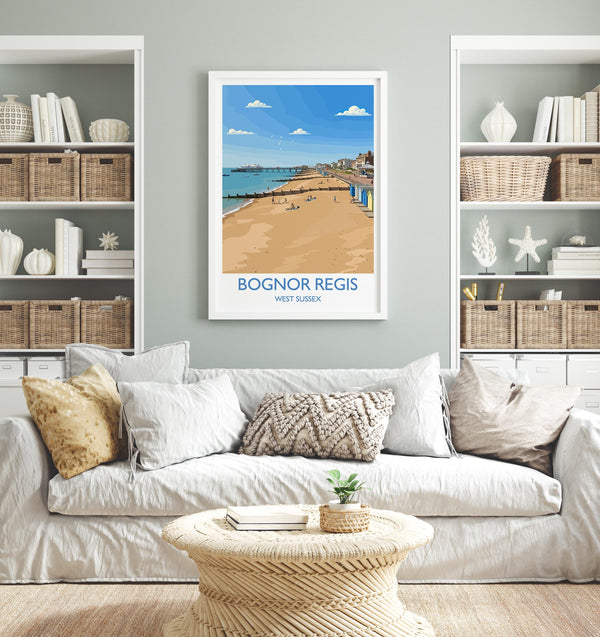 Bognor Regis Travel Poster Wall Art, Travel Print of Bognor Regis, West Sussex, English Seaside Town Art, England Art Gift
