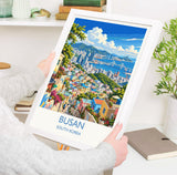 Busan Travel Print, South Korea Wall Art with Border, Gamcheon Culture Village Poster, Gwangan Bridge Art Print, Busan Gift