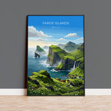 Faroe Islands Denmark Travel Print, Faroe Islands Wall Art, Nordic Landscape Poster, Dramatic Cliffs & Villages, Scandinavian Travel Decor
