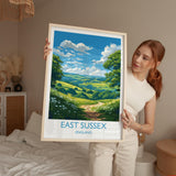 East Sussex Travel Poster Wall Art, East Sussex Travel Print, English Countryside Art Gift, Wall Art Print NQ Media Designs