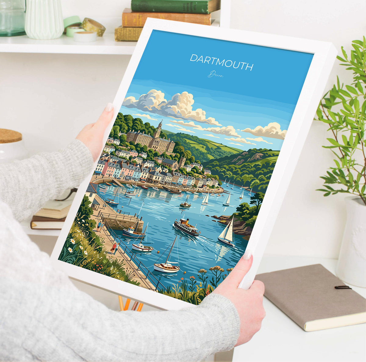 Dartmouth Poster, Devon Wall Art, River Dart Print, Britannia Royal Naval College Poster, South Devon Coastal Travel Print, Dartmouth Gift