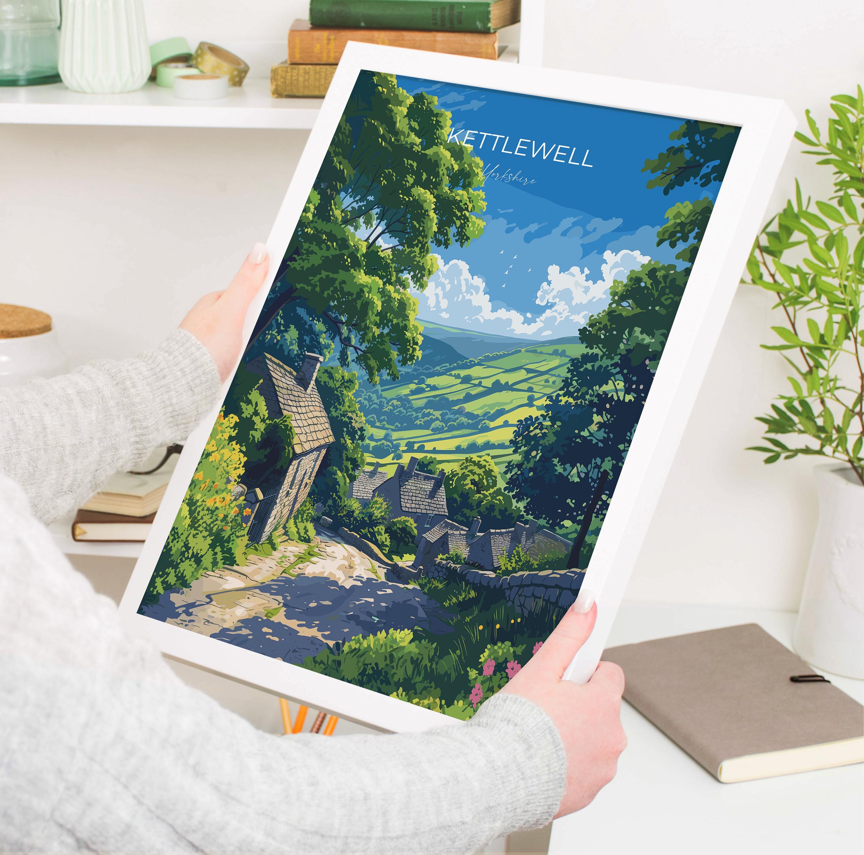 Kettlewell Travel Poster Wall Art, Travel Print of Kettlewell, Kettlewell Art Print, North Yorkshire Wall Print, Yorkshire Art Lovers Gift NQ Media Designs