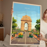 Delhi India Travel Print, India Gate Wall Art, New Delhi Landmark Poster, Historic Monument Illustration, Vintage Style Asia, India Gift