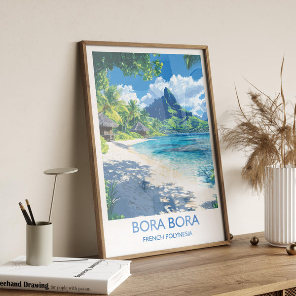 Bora Bora Travel Poster Wall Art, Travel Print of Bora Bora, French Polynesia, South Pacific Islands Art Lovers Gift