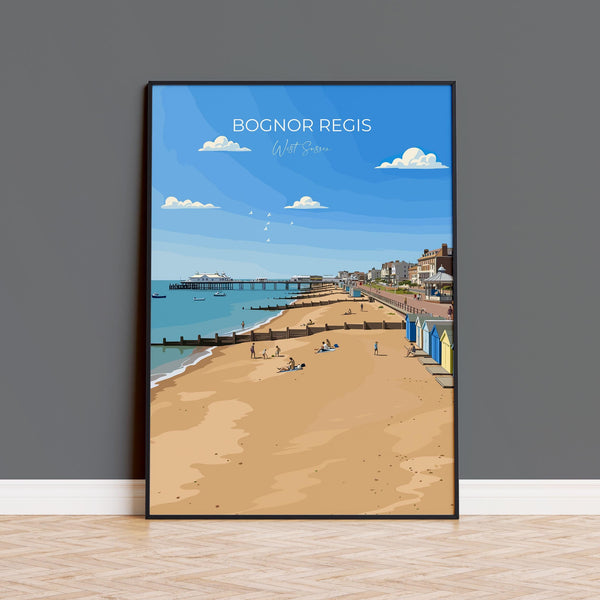 Bognor Regis Travel Print Wall Art, Travel Poster of Bognor Regis, West Sussex Coastal Art, England Art Gift
