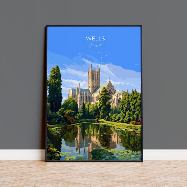 Wells Travel Print Wall Art, Travel Poster of Wells Cathedral England, Somerset Art Lovers Gift, Travel Art Gift