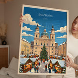 Salzburg Christmas Market Poster, Austria Winter Wall Art, Salzburg Cathedral Print, Austrian Festive Travel Poster, Salzburg Gift