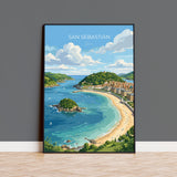 San Sebastian Poster, La Concha Wall Art, Basque Coast Print, Spain Travel Poster, San Sebastian Gift