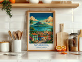 Nicaragua Travel Print, Granada Cathedral Wall Art with Border, Ometepe Volcano Poster, Lake Nicaragua Print, Central America Travel Print