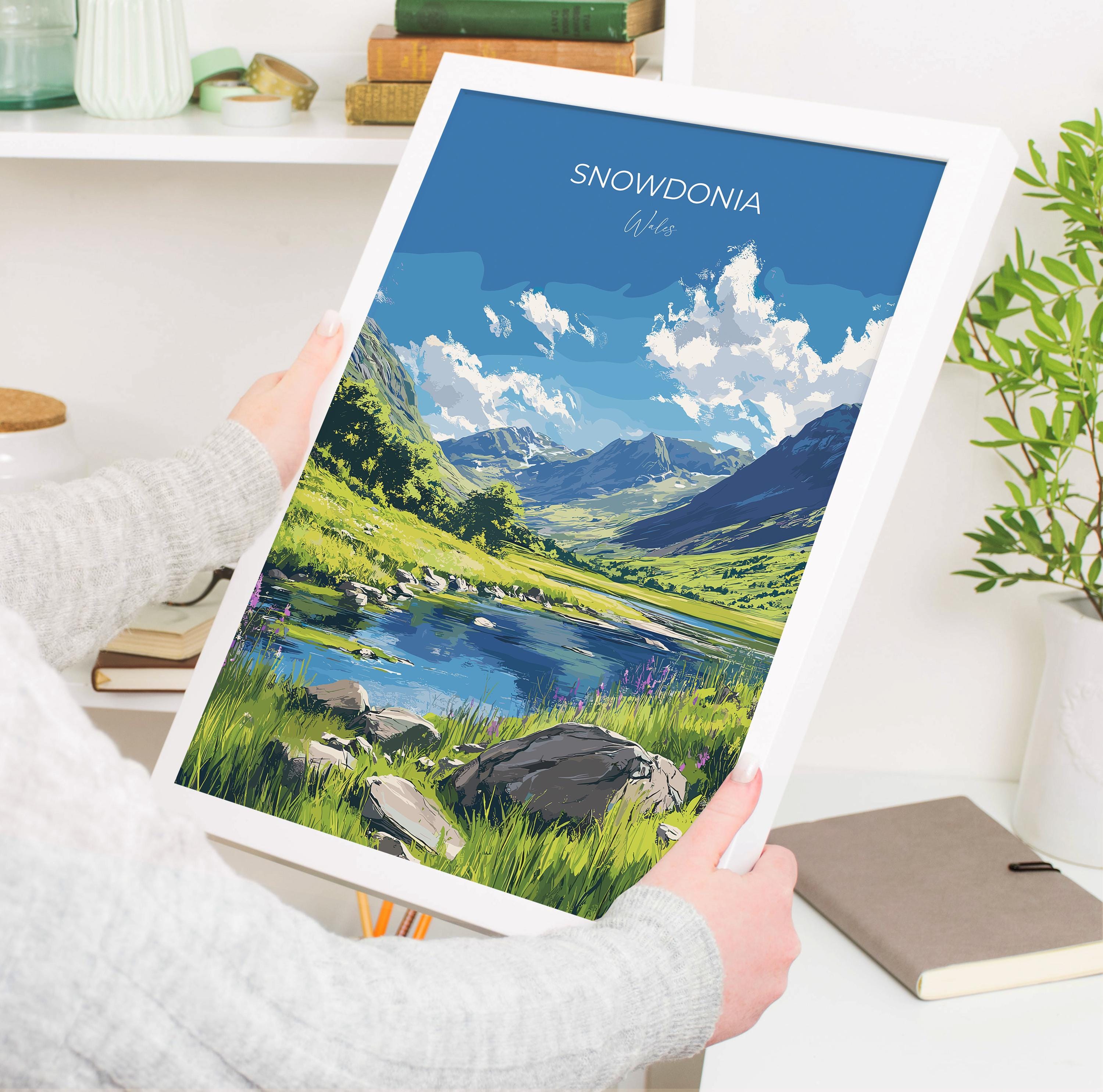 Snowdonia Travel Poster Wall Art, Snowdonia Travel Print, Wales, Welsh Art, Snowdonia Art lovers Gift, Wall Art Print NQ Media Designs