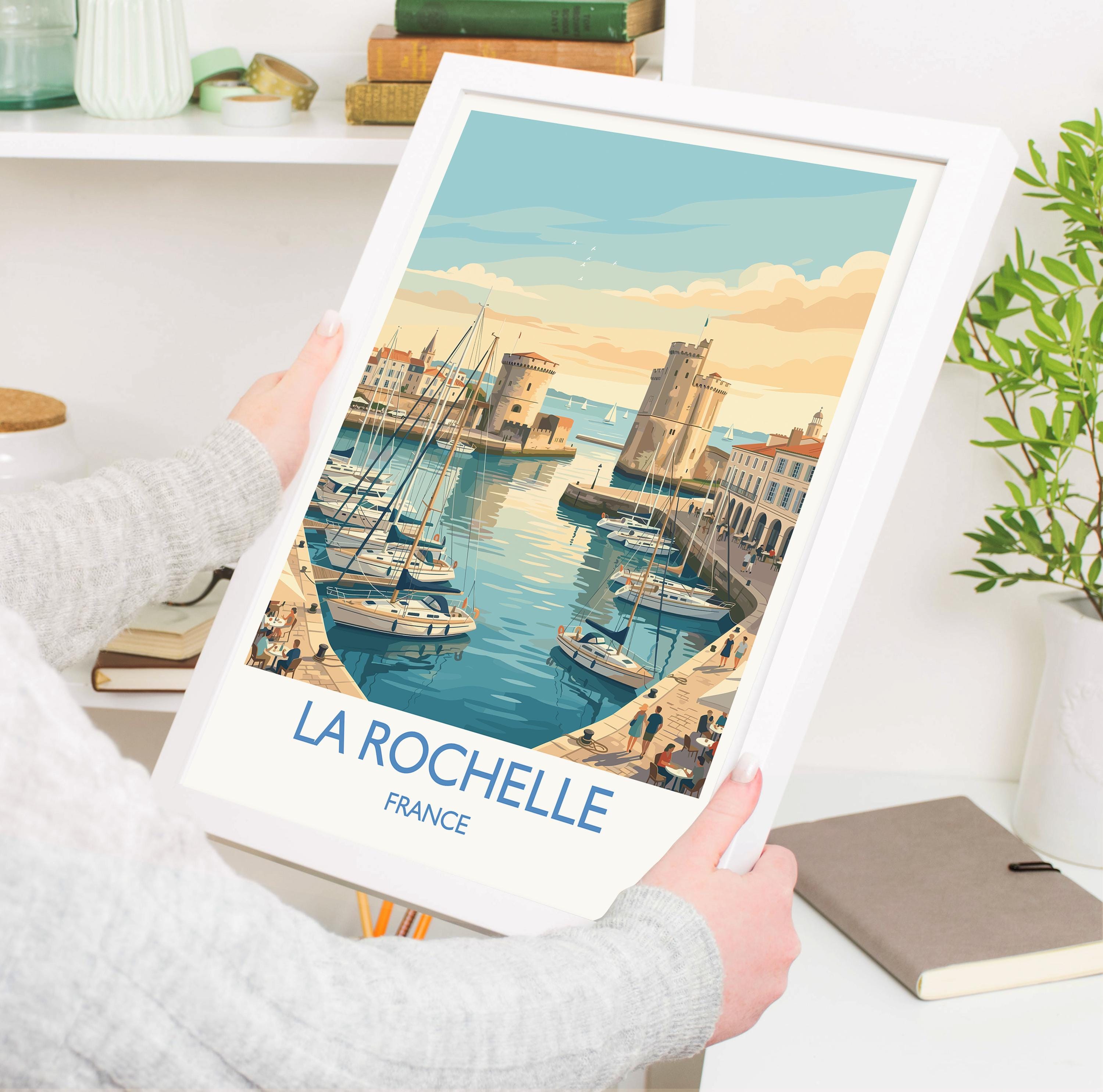 La Rochelle France Art Print, Coastal French Decor, Vintage Maritime Poster, France Travel Gift, Watercolor Seascape Wall Art