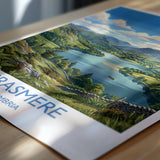 Grasmere Print, Lake District Wall Art with Border, Cumbria Poster, England Travel Print, Grasmere Gift Print