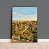 Rome Forum Travel Poster, Roman Forum Ruins Wall Art, Ancient Rome Landscape Print, Historic Architecture Illustration, Italy Decor