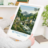 Betws-y-Coed Wales Travel Poster, Pont-y-Pair Bridge Wall Art, Snowdonia Print, Welsh Village & River, North Wales Travel Poster