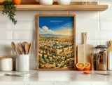 Jerusalem Israel Travel Print, Old City Wall Art, Dome of the Rock Poster, Jerusalem Skyline Illustration, Historic Middle East Decor
