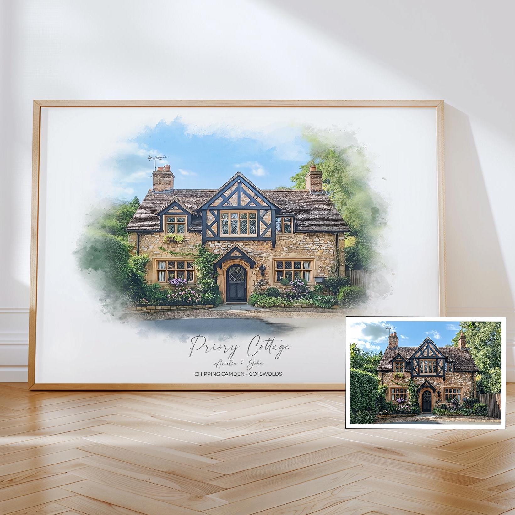Personalised Watercolour Home Portrait, House Portrait, House Warming Gift, New Home Gift, First Home, Digital Watercolour Wall Art NQ Media Designs