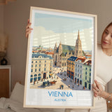 Vienna Travel Poster, St Stephens Cathedral Wall Art, Vienna City Print, Austrian Architecture Illustration, Vintage Europe Vienna Gift NQ Media Designs