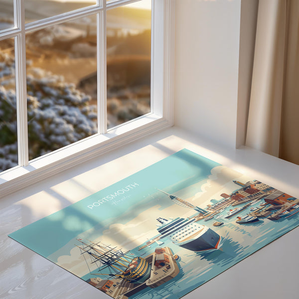 Portsmouth Landscape Travel Print Poster, Spinnaker Tower Wall Art, Hampshire Coastal City Illustration, UK Travel Decor, Seaside Gift