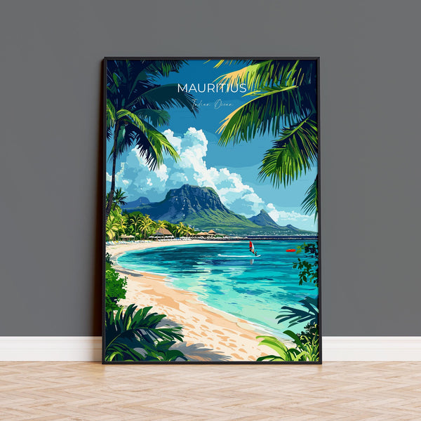 Mauritius Travel Poster, Travel Print of Mauritius, Indian Ocean Island Art, Mauritius Wall Art Gift,