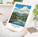 Ambleside Print, Lake Windermere Wall Art with Border, Cumbria Poster, England Travel Print, Ambleside Gift Print