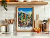 La Boca Buenos Aires Travel Poster, Caminito Wall Art, Colourful Argentina Print, Buenos Aires Illustration, Vintage Style South America