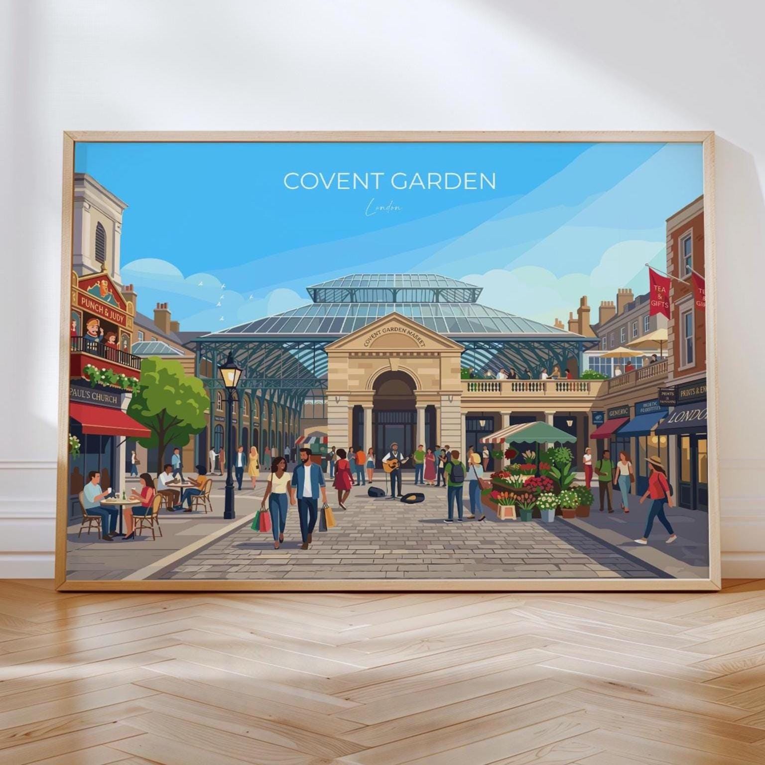 Covent Garden London Landscape Travel Print, London Wall Art Poster, Iconic Market Illustration, Vintage Style UK City Decor NQ Media Designs
